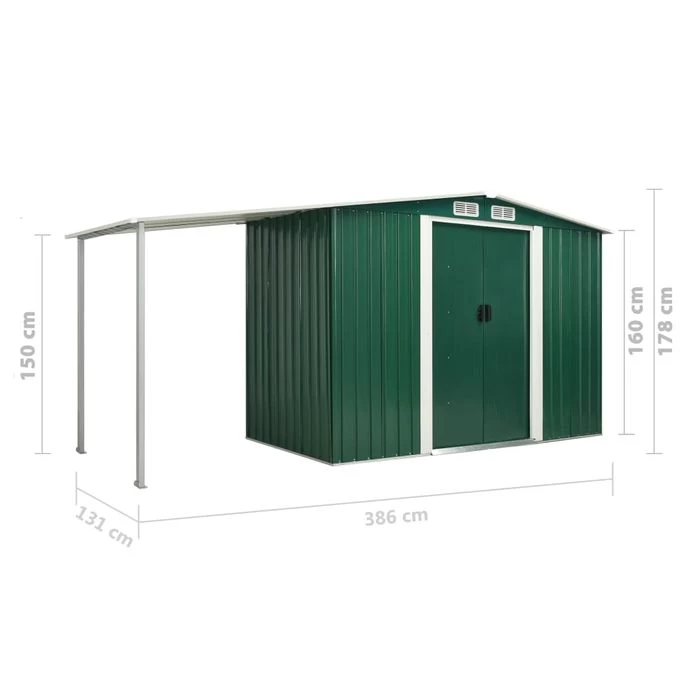 Abri De Jardin Avec Porte Coulissante Vert 386x131x178 Cm Acier – Image 10