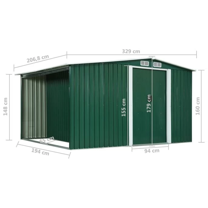 Abri De Jardin Avec Portes Vert 329,5x205x178 Cm Acier – Image 10