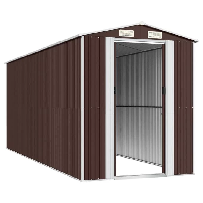 Abri De Jardin Marron Foncé 192x523x223 Cm Acier Galvanisé – Image 4