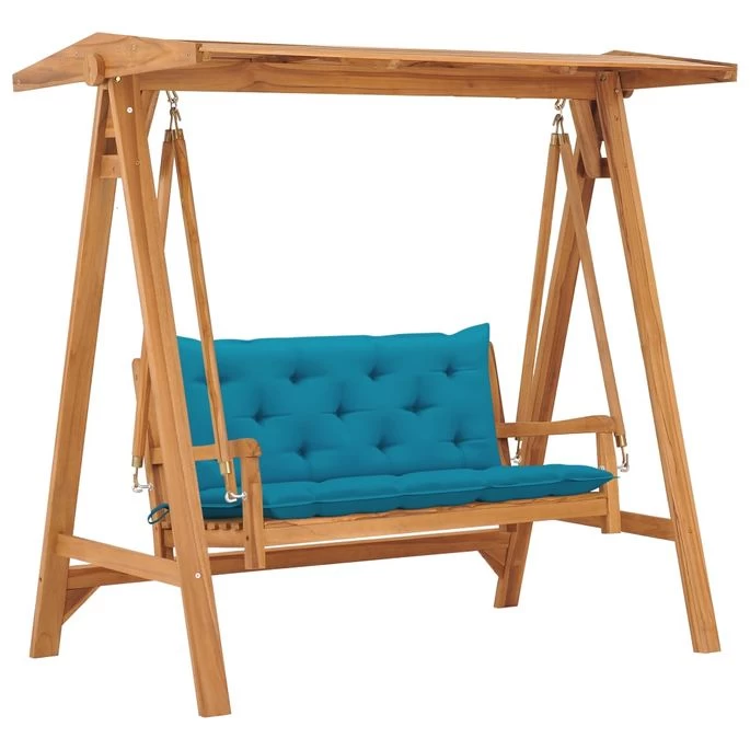 Balancelle Avec Coussin Bleu Clair 170 Cm Bois De Teck Solide