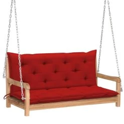 Balancelle Avec Coussin Rouge 120 Cm Bois De Teck Solide