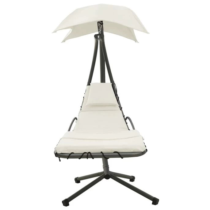 Balancelle De Jardin Crème Et Gris 190x90x200 Cm Tissu – Image 2