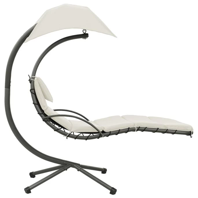 Balancelle De Jardin Crème Et Gris 190x90x200 Cm Tissu – Image 3