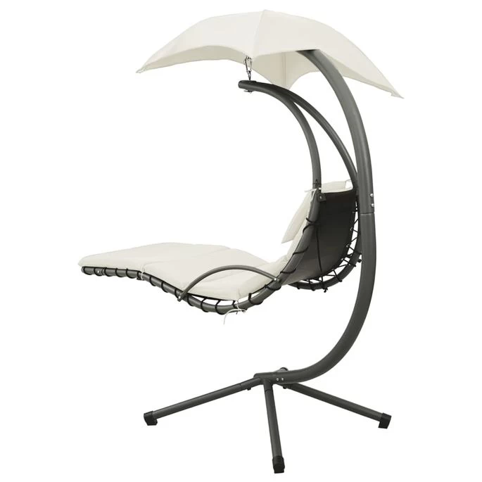 Balancelle De Jardin Crème Et Gris 190x90x200 Cm Tissu – Image 4