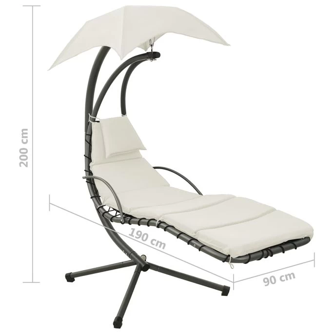 Balancelle De Jardin Crème Et Gris 190x90x200 Cm Tissu – Image 8