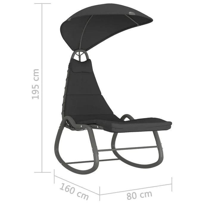 Balancelle De Jardin Noir 160x80x195 Cm Tissu – Image 7