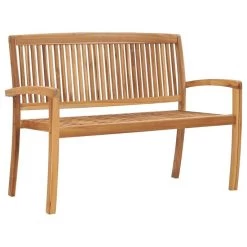 Banc 2 Places Empilable De Jardin 128,5 Cm Bois De Teck Solide