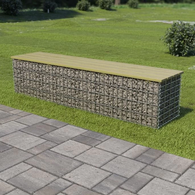 Banc à Gabion 180 Cm Acier Galvanisé Et Pinède 2