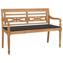 Banc Batavia Avec Coussin Anthracite 120 Cm Bois De Teck Massif