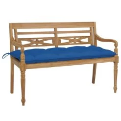 Banc Batavia Avec Coussin Bleu 120 Cm Bois De Teck Massif 2