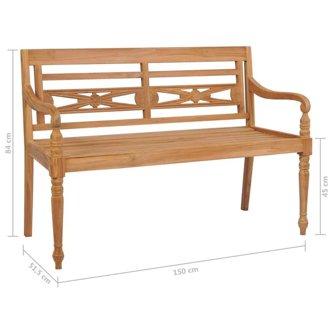 Banc Batavia Avec Coussin Bleu 150 Cm Bois De Teck Massif 3 – Image 9