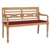 Banc Batavia Avec Coussin Bordeaux 150 Cm Bois De Teck Massif