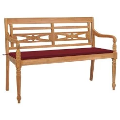 Banc Batavia Avec Coussin Bordeaux 150 Cm Bois De Teck Massif
