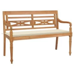 Banc Batavia Avec Coussin Crème 150 Cm Bois De Teck Massif