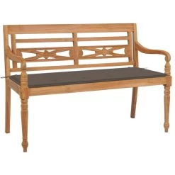 Banc Batavia Avec Coussin Taupe 120 Cm Bois De Teck Massif