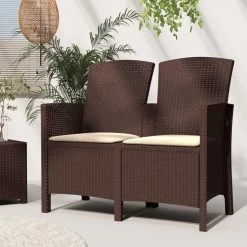 Banc De Jardin 2 Places Avec Coussins Rotin PP Marron