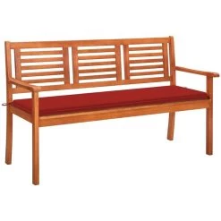 Banc De Jardin 3 Places Avec Coussin 150 Cm Bois D'eucalyptus 15