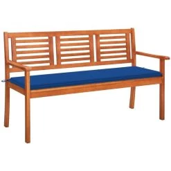 Banc De Jardin 3 Places Avec Coussin 150 Cm Bois D'eucalyptus 19