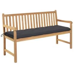 Banc De Jardin Avec Coussin Anthracite 150 Cm Teck Massif 4