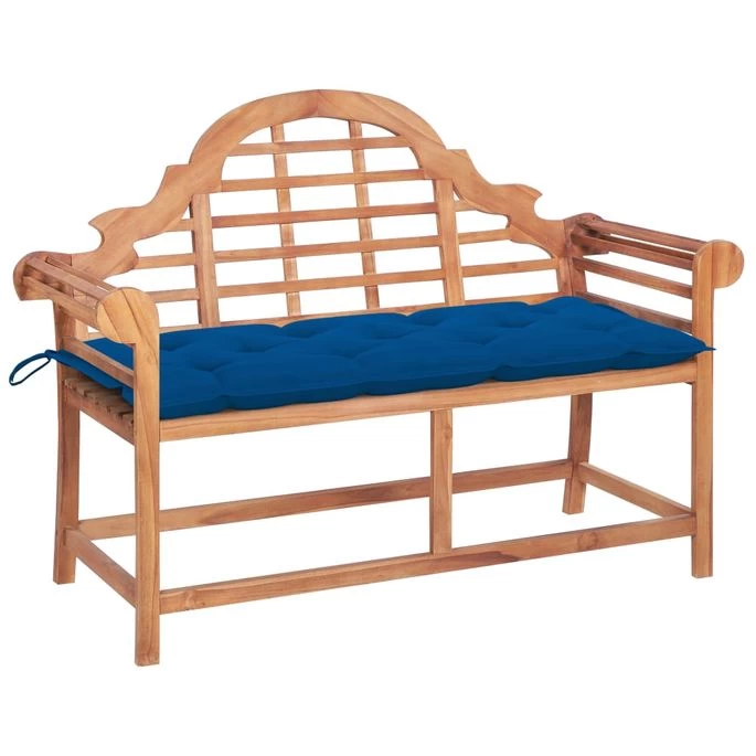 Banc De Jardin Avec Coussin Bleu 120 Cm Bois De Teck Massif