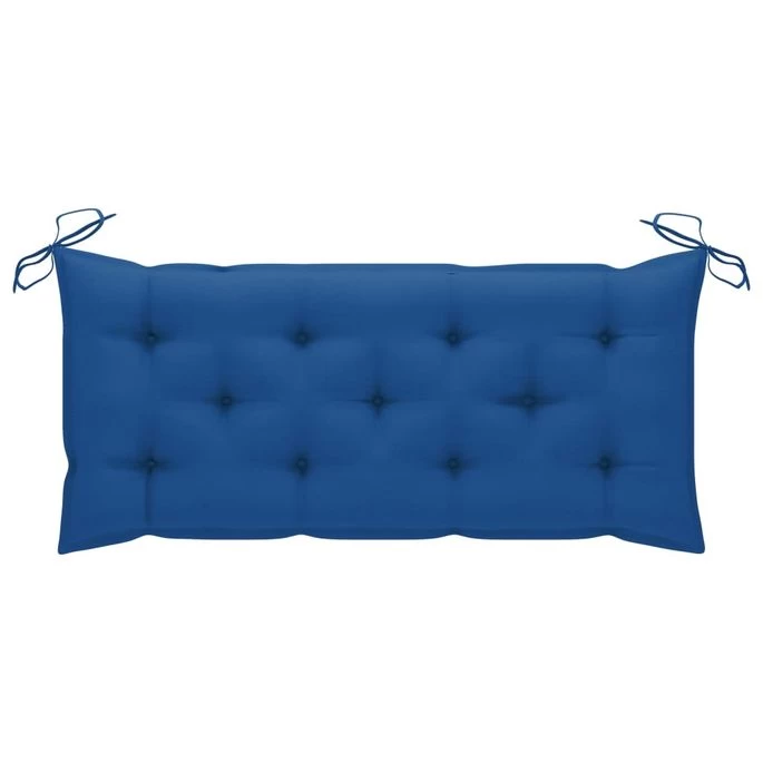 Banc De Jardin Avec Coussin Bleu 120 Cm Bois De Teck Massif – Image 4