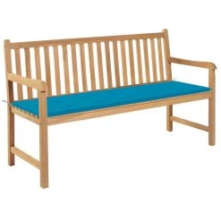 Banc De Jardin Avec Coussin Bleu 150 Cm Bois De Teck Massif 4