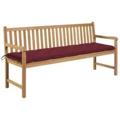 Banc De Jardin Avec Coussin Bordeaux 175 Cm Bois De Teck Massif 2