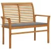 Banc De Jardin Avec Coussin Gris 112 Cm Bois De Teck Massif 2