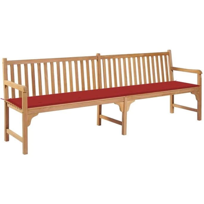 Banc De Jardin Avec Coussin Rouge 240 Cm Bois De Teck Massif