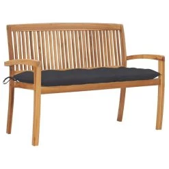 Banc De Jardin Empilable Et Coussin 128,5cm Bois De Teck Massif 21