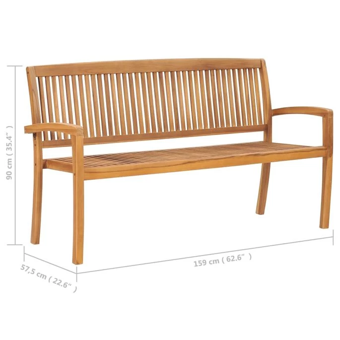 Banc De Jardin Empilable Et Coussin 159 Cm Bois De Teck Massif 8 – Image 12