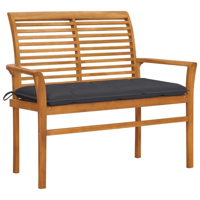 Banc De Jardin Et Coussin Anthracite 112 Cm Bois De Teck Massif