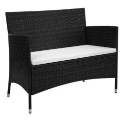 Banc De Jardin Résine Tressée Noire Et Polyester Blanc Toplu