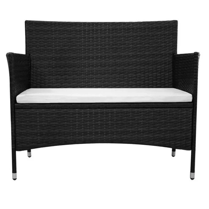 Banc De Jardin Résine Tressée Noire Et Polyester Blanc Toplu – Image 2