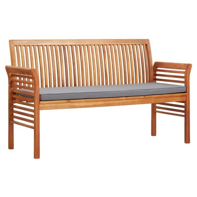 Banc De Jardin Tissu Gris Et Acacia Massif Clair Tulak 150 Cm