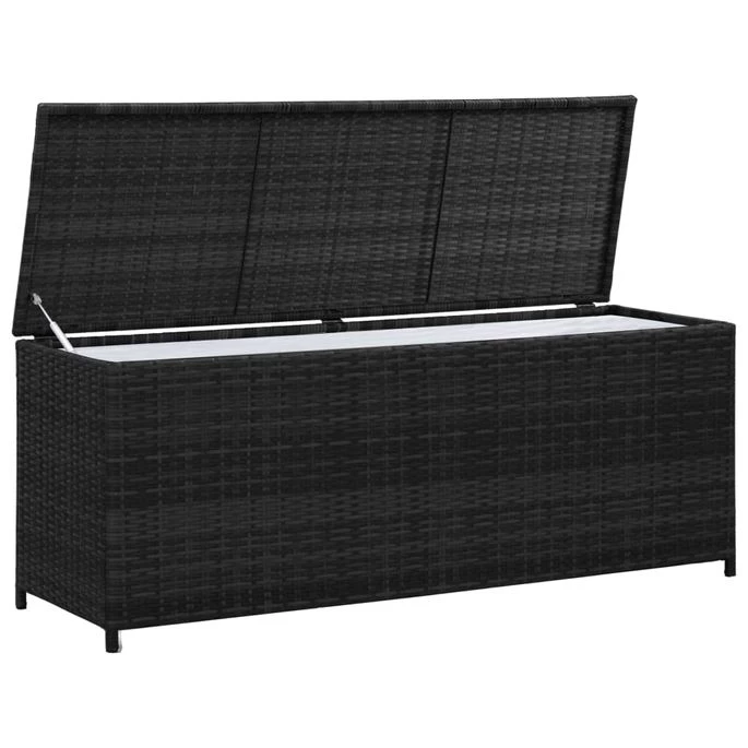 Boîte De Rangement De Jardin Noir 150x50x60 Cm Résine Tressée – Image 2
