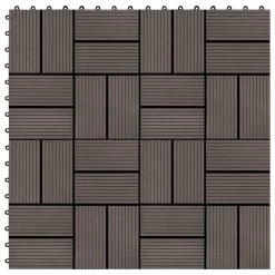 Carreau De Terrasse 11 Pcs WPC 30 X 30 Cm 1 M² Marron Foncé