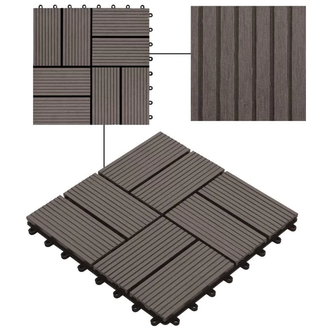 Carreau De Terrasse 11 Pcs WPC 30 X 30 Cm 1 M² Marron Foncé – Image 4