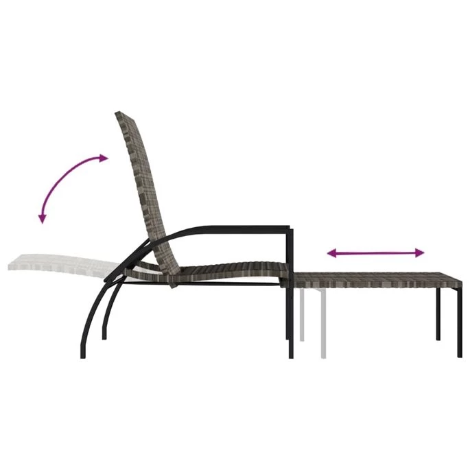 Chaise Longue Avec Repose-pied Résine Tressée Gris – Image 8