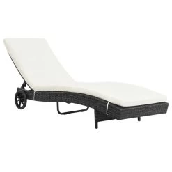 Chaise Longue Avec Roues Et Coussin Résine Tressée Noir