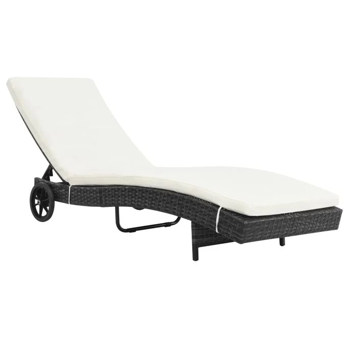Chaise Longue Avec Roues Et Coussin Résine Tressée Noir
