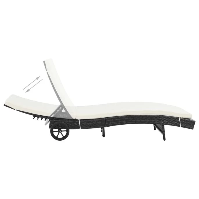 Chaise Longue Avec Roues Et Coussin Résine Tressée Noir – Image 2