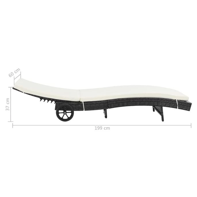 Chaise Longue Avec Roues Et Coussin Résine Tressée Noir – Image 6