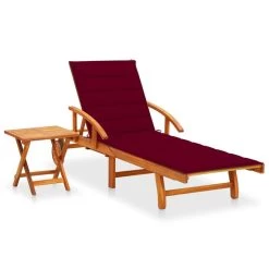 Chaise Longue De Jardin Avec Table Et Coussin Bois D'acacia 11