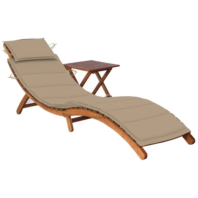 Chaise Longue De Jardin Avec Table Et Coussin Bois D'acacia 19