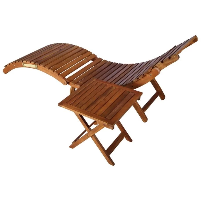 Chaise Longue De Jardin Avec Table Et Coussin Bois D'acacia 19 – Image 2