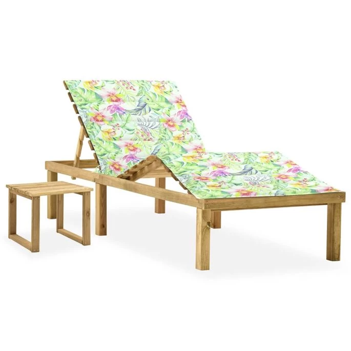 Chaise Longue De Jardin Avec Table Et Coussin Pin Imprégné 18