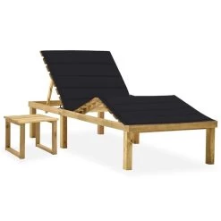 Chaise Longue De Jardin Avec Table Et Coussin Pin Imprégné 55