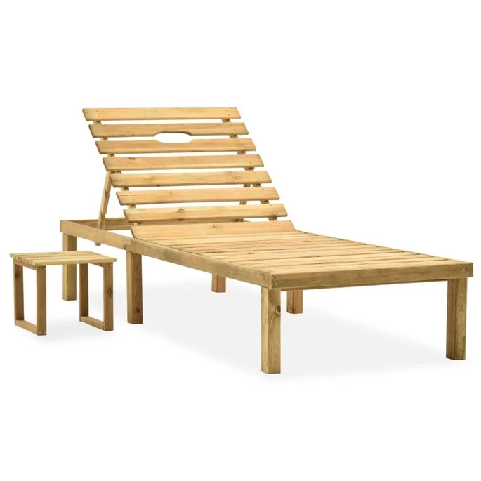 Chaise Longue De Jardin Avec Table Et Coussin Pin Imprégné 60 – Image 2