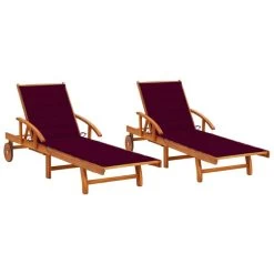 Chaises Longues 2 Pcs Avec Coussins Bois D'acacia Solide 11